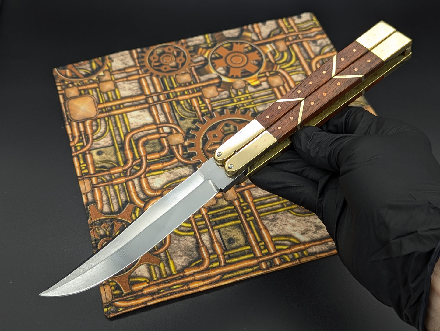 11" ABEST PHILIPPINES HANDMADE BALISONG RED WOOD SQUARED BRASS