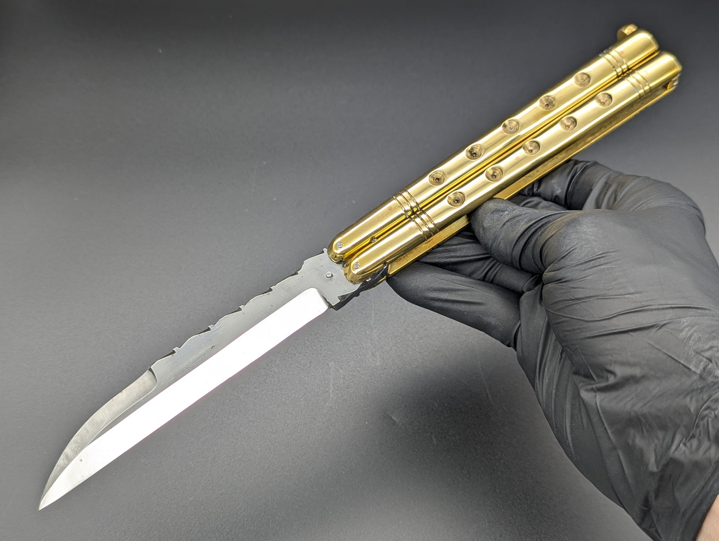 11" 380 GRAM HEAVYWEIGHT FHM BALISONG BRASS/ WHARNCLIFF