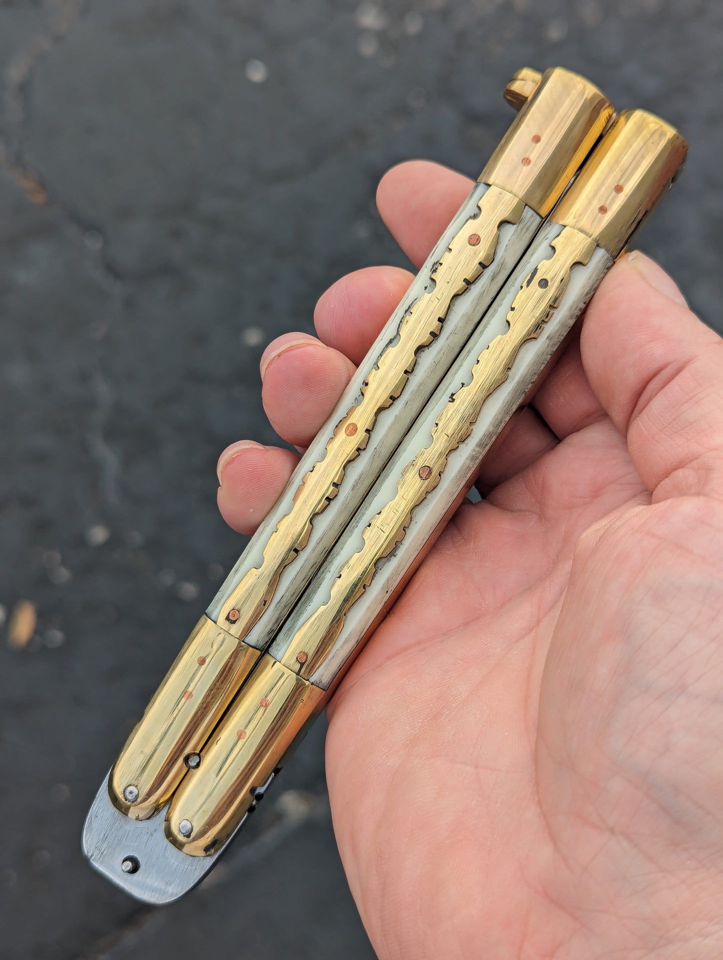 11" TRADITIONAL PHILIPPINES KALUPKOP BONE & BRASS BALISONG KRIS #1