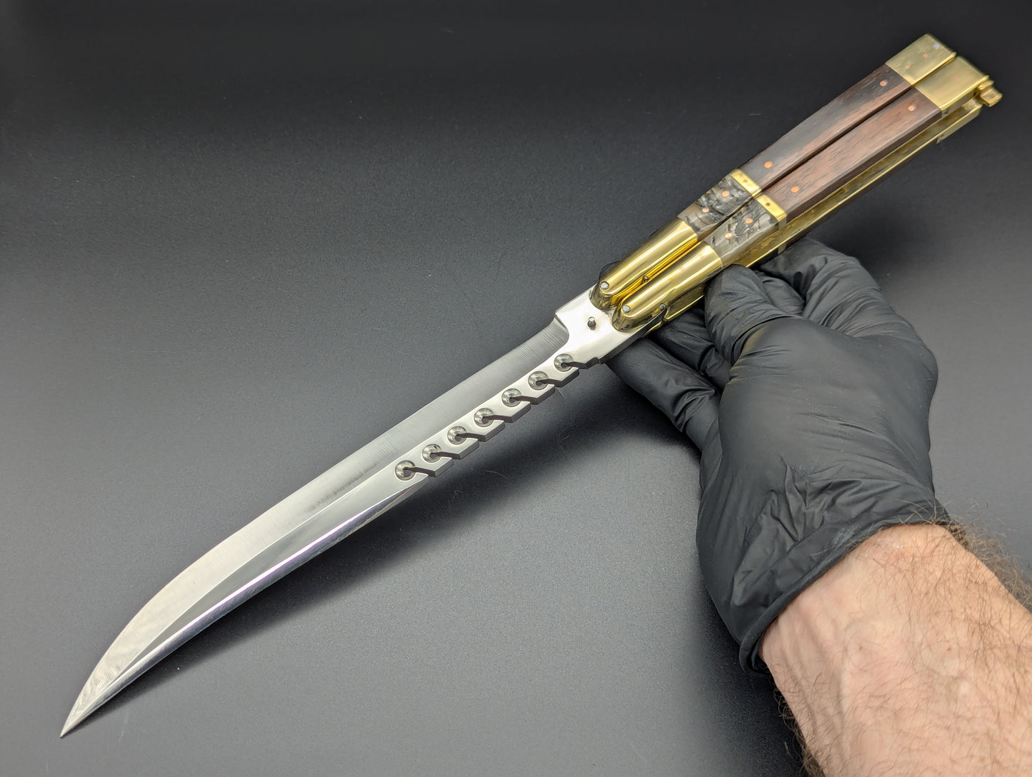 14.25" WOOD & HORN RAMBO BUSESE XL BLADE FHM BALISONG