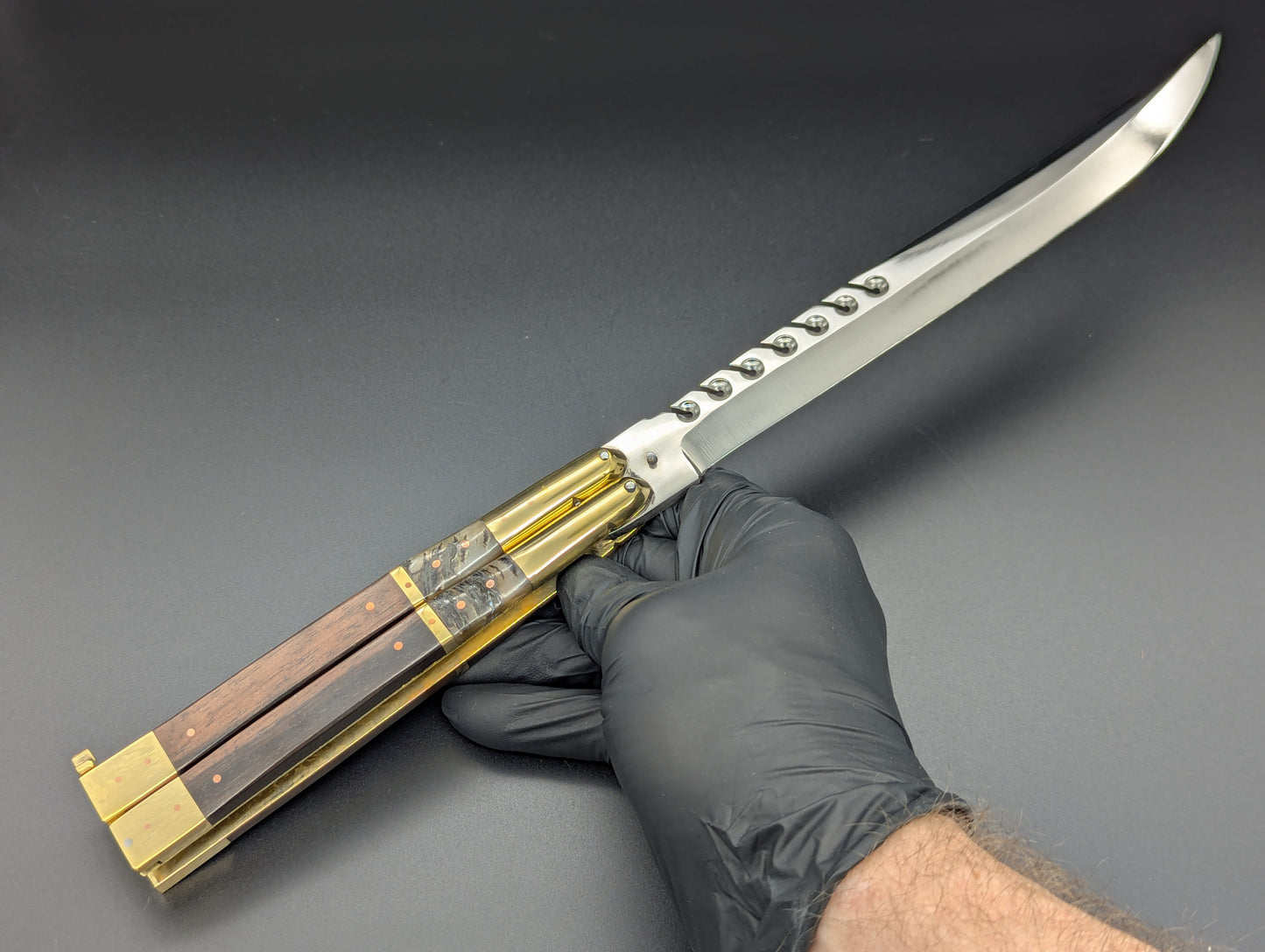 14.25" WOOD & HORN RAMBO BUSESE XL BLADE FHM BALISONG