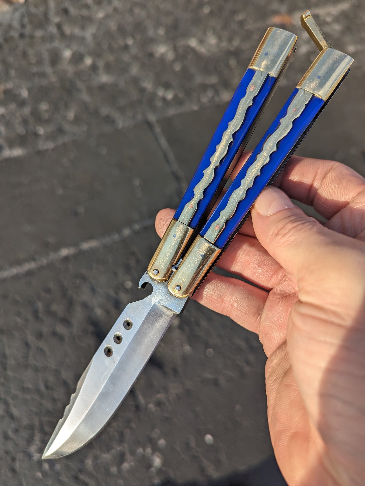 9.5" FHM KALUPKOP BLUE & BRASS BALISONG RAMBO #2