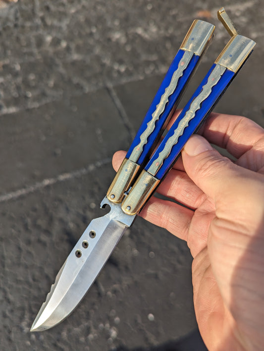 9.5" FHM KALUPKOP BLUE & BRASS BALISONG RAMBO #2
