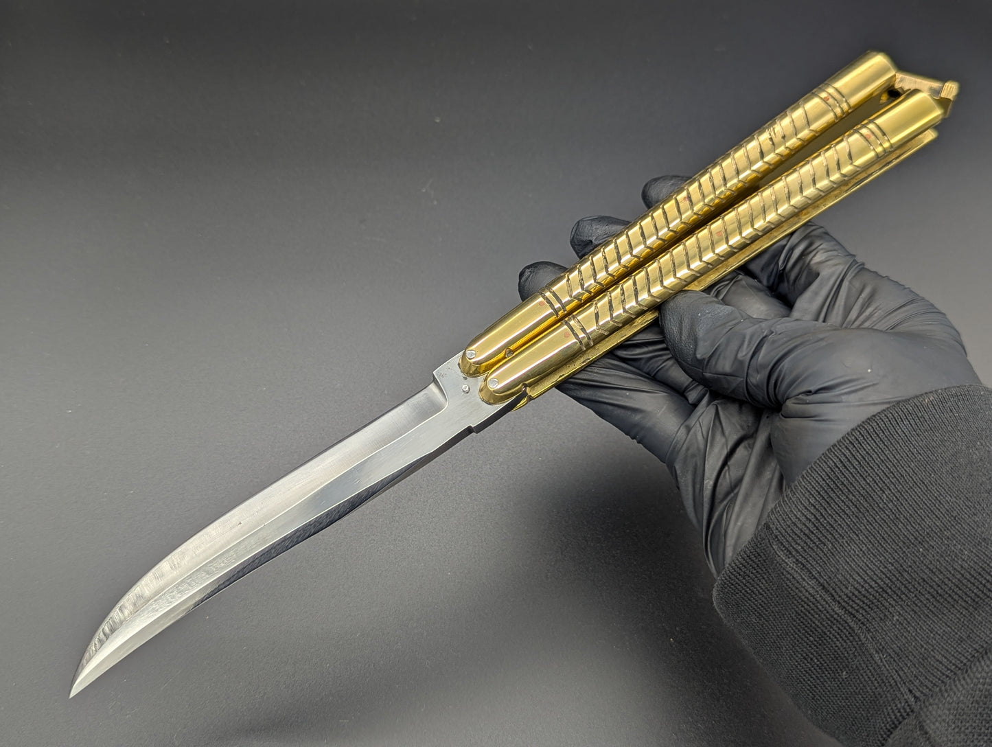 11" 376 GRAM HEAVYWEIGHT FHM BALISONG BRASS/ CLIP