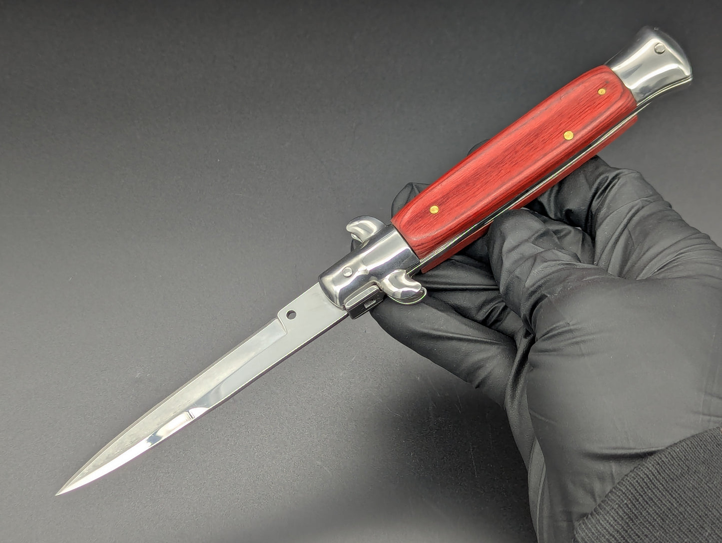 9" RED WOODEN BAYO BLADE ITALIAN STYLE STILETTO
