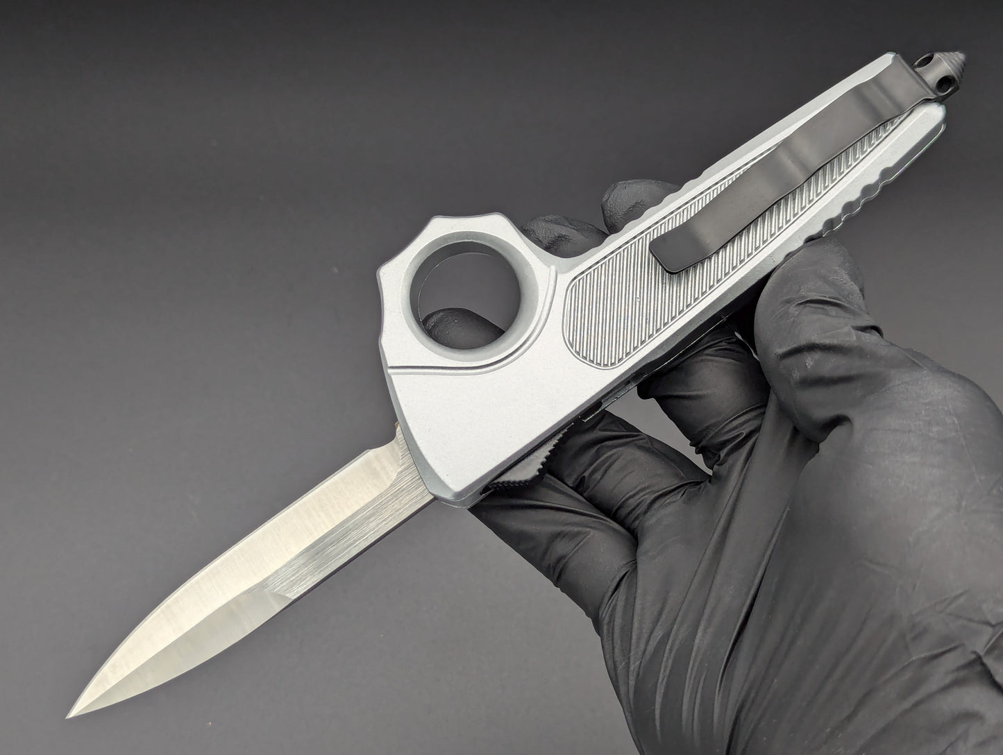 SILVER SFK GLASS BREAKER D/A OTF KNIFE BAYONET