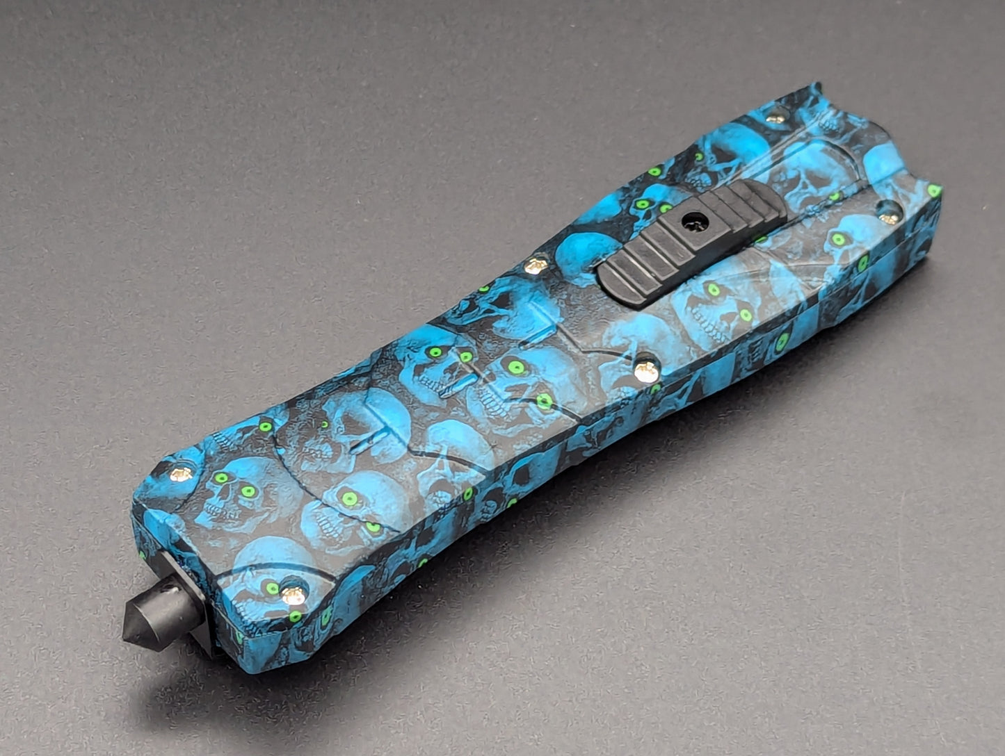 9" BLUE ZOMBIE SKULL VIPER D/A OTF KNIFE