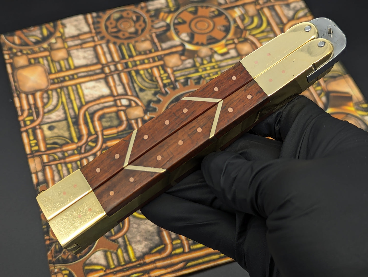 11" ABEST PHILIPPINES HANDMADE BALISONG RED WOOD SQUARED BRASS