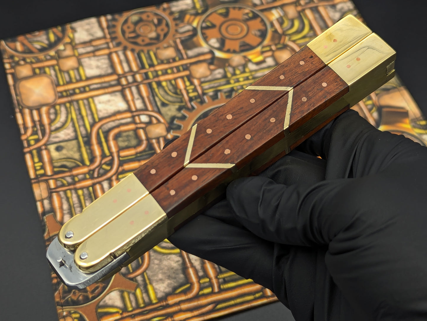 11" ABEST PHILIPPINES HANDMADE BALISONG RED WOOD SQUARED BRASS