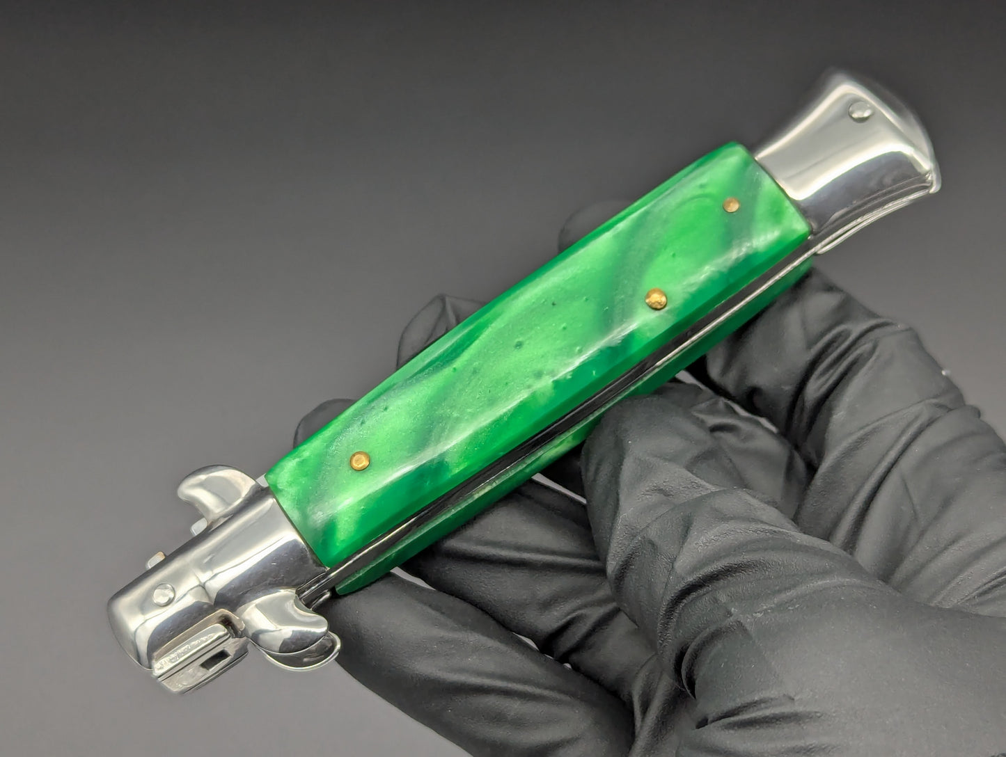 9" GREEN PEARL BAYO BLADE ITALIAN STYLE STILETTO