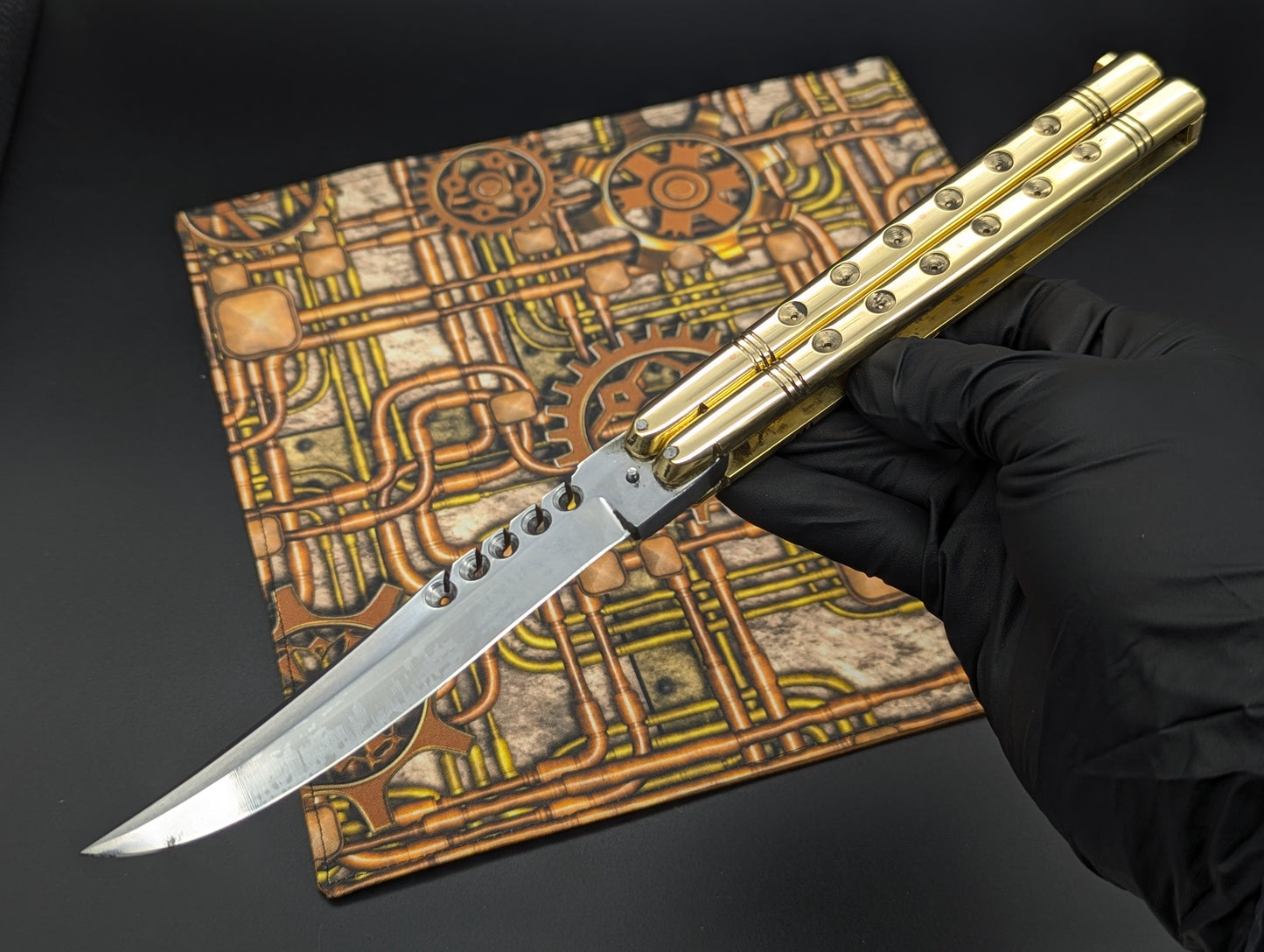 11" OL 382G Solid Huge Brass Slab Handle FHM Balisong