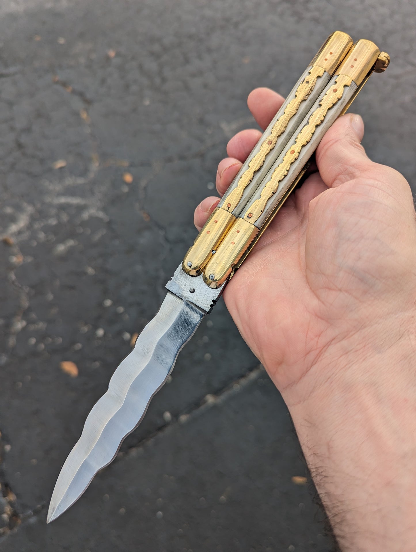 11" TRADITIONAL PHILIPPINES KALUPKOP BONE & BRASS BALISONG KRIS #1