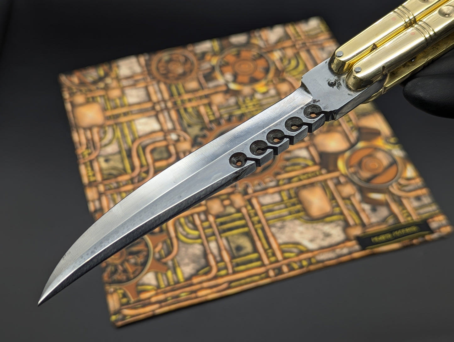 11" OL 382G Solid Huge Brass Slab Handle FHM Balisong