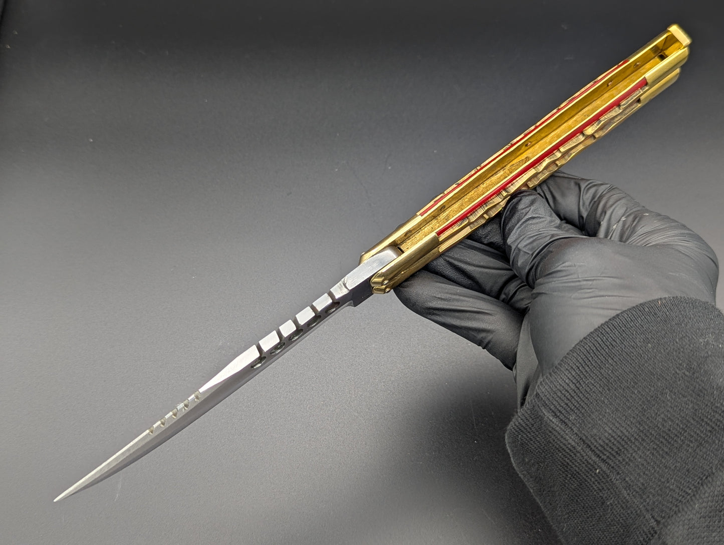 11" KALAPKUP BRASS/ RED RAMBO CLIP POINT FHM BALISONG