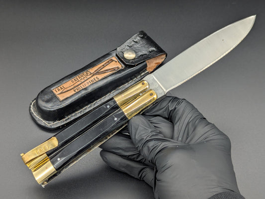 9" BLACK & BRASS FHM BALISONG w/ CLIP & SHEATH DROP POINT