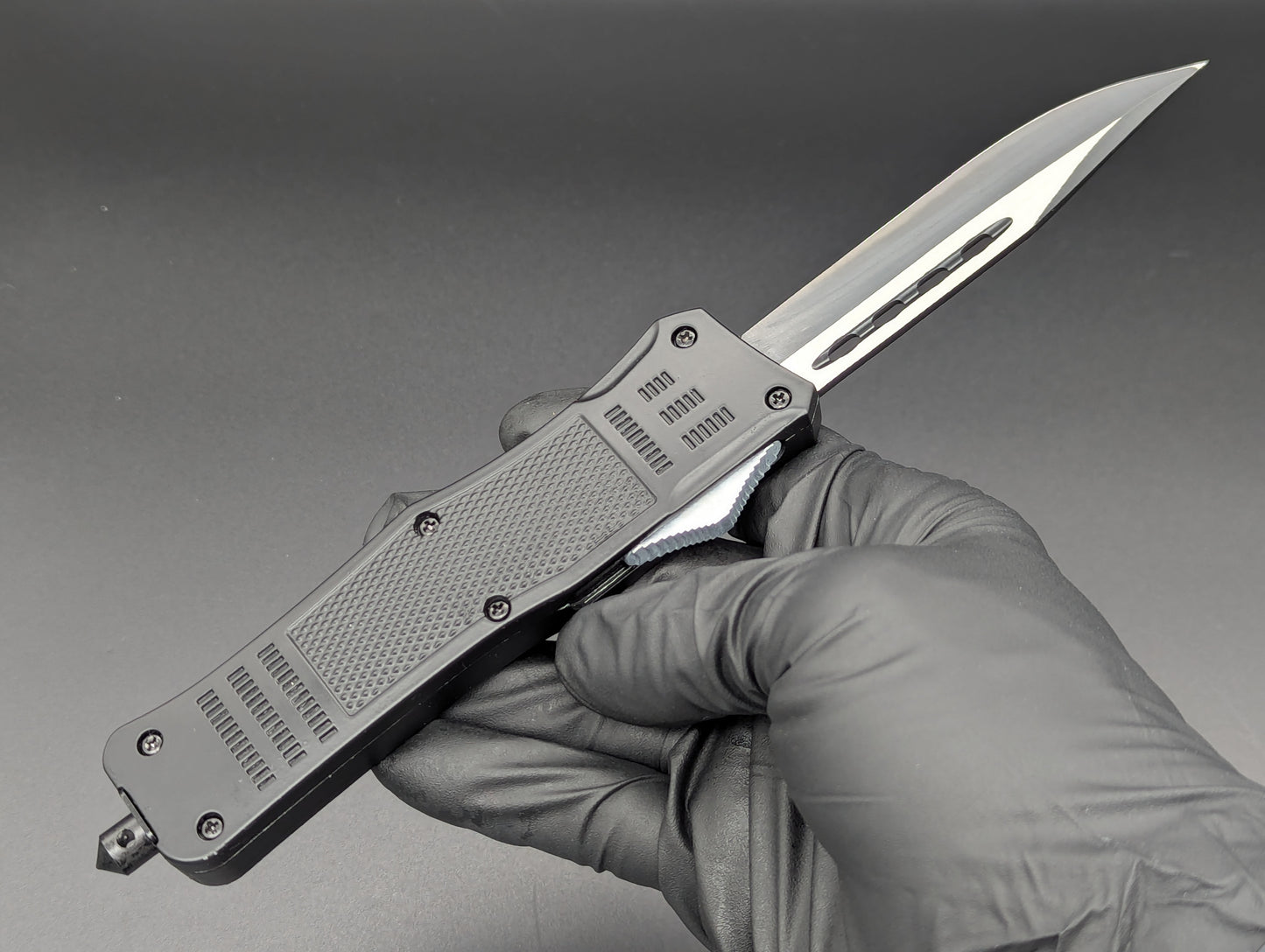 9" 2-Tone Black Drop Point CQC OTF Automatic Knife