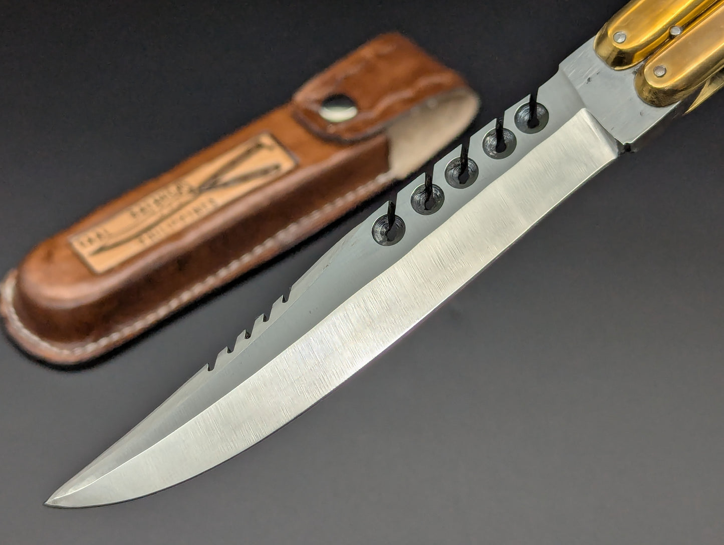 11" GREEN BRASS KALAPKUP RAMBO CLIP POINT FHM BALISONG