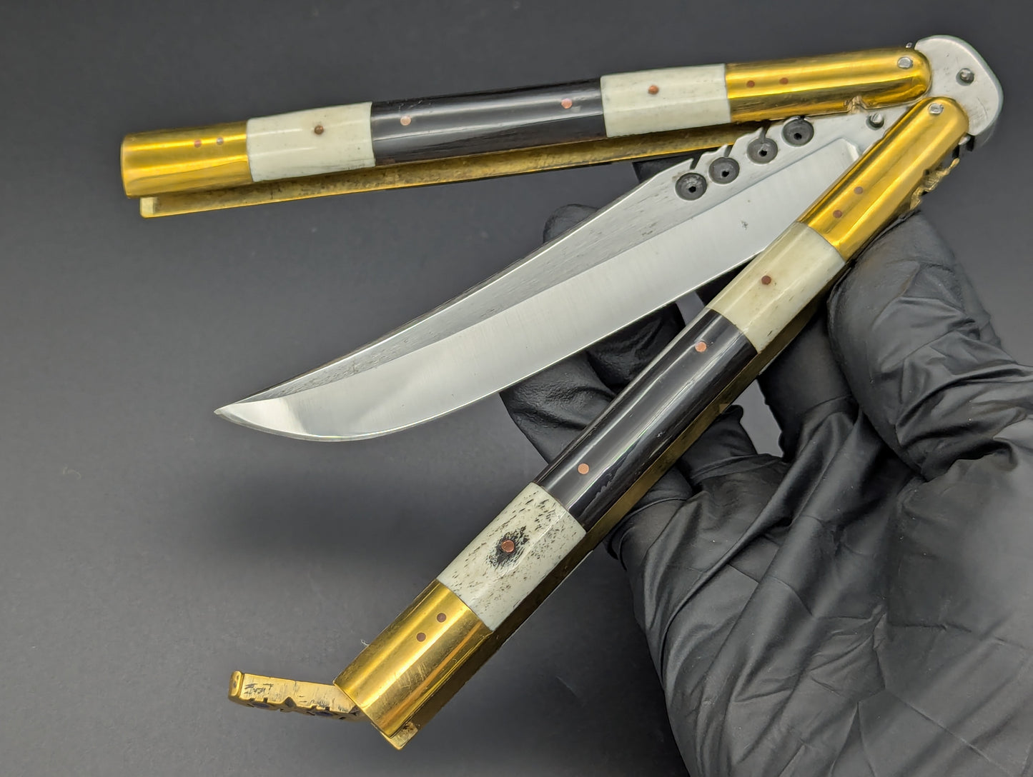 29 CM FHM WHITE BONE/ BLACK HORN BALISONG RAMBO #2