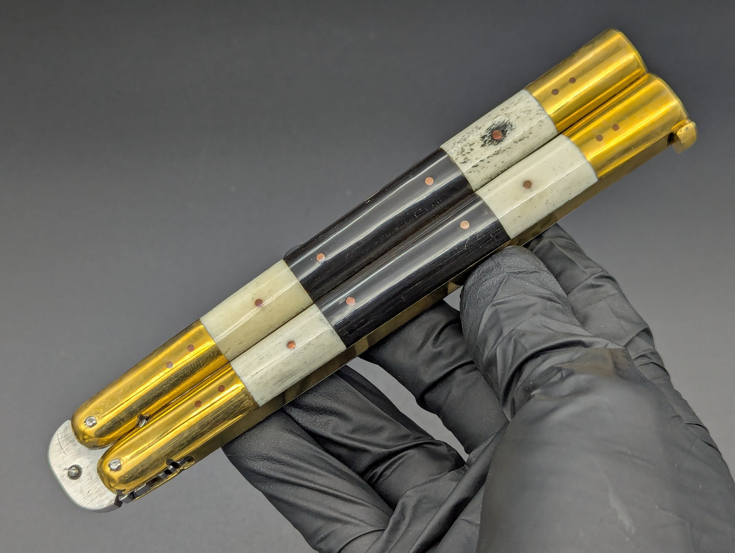 29 CM FHM WHITE BONE/ BLACK HORN BALISONG RAMBO #2