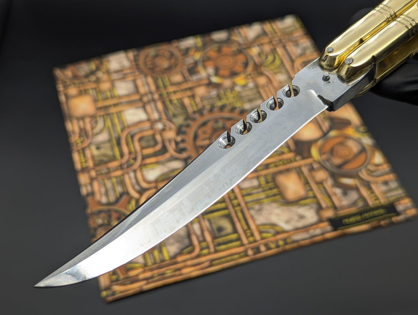 11" OL 382G Solid Huge Brass Slab Handle FHM Balisong