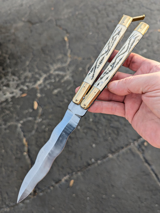 11" FHM Cow Horn & Brass Balisong Kris