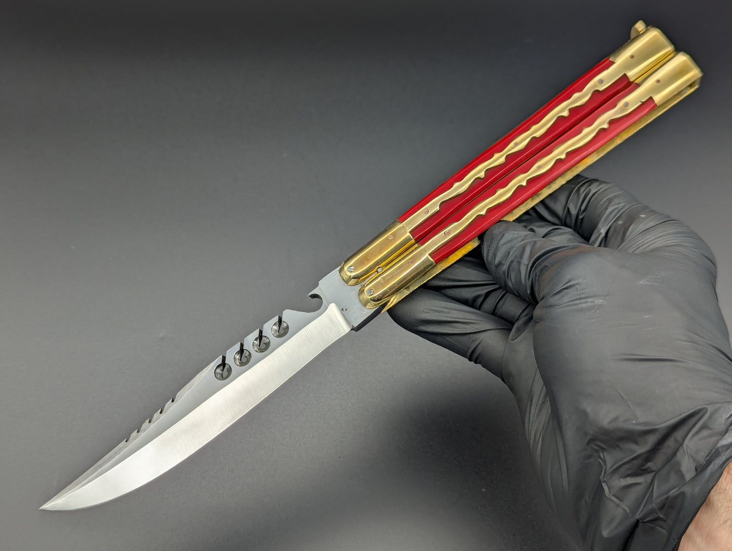 11" KALAPKUP BRASS/ RED RAMBO BOTTLE OPENER FHM BALISONG