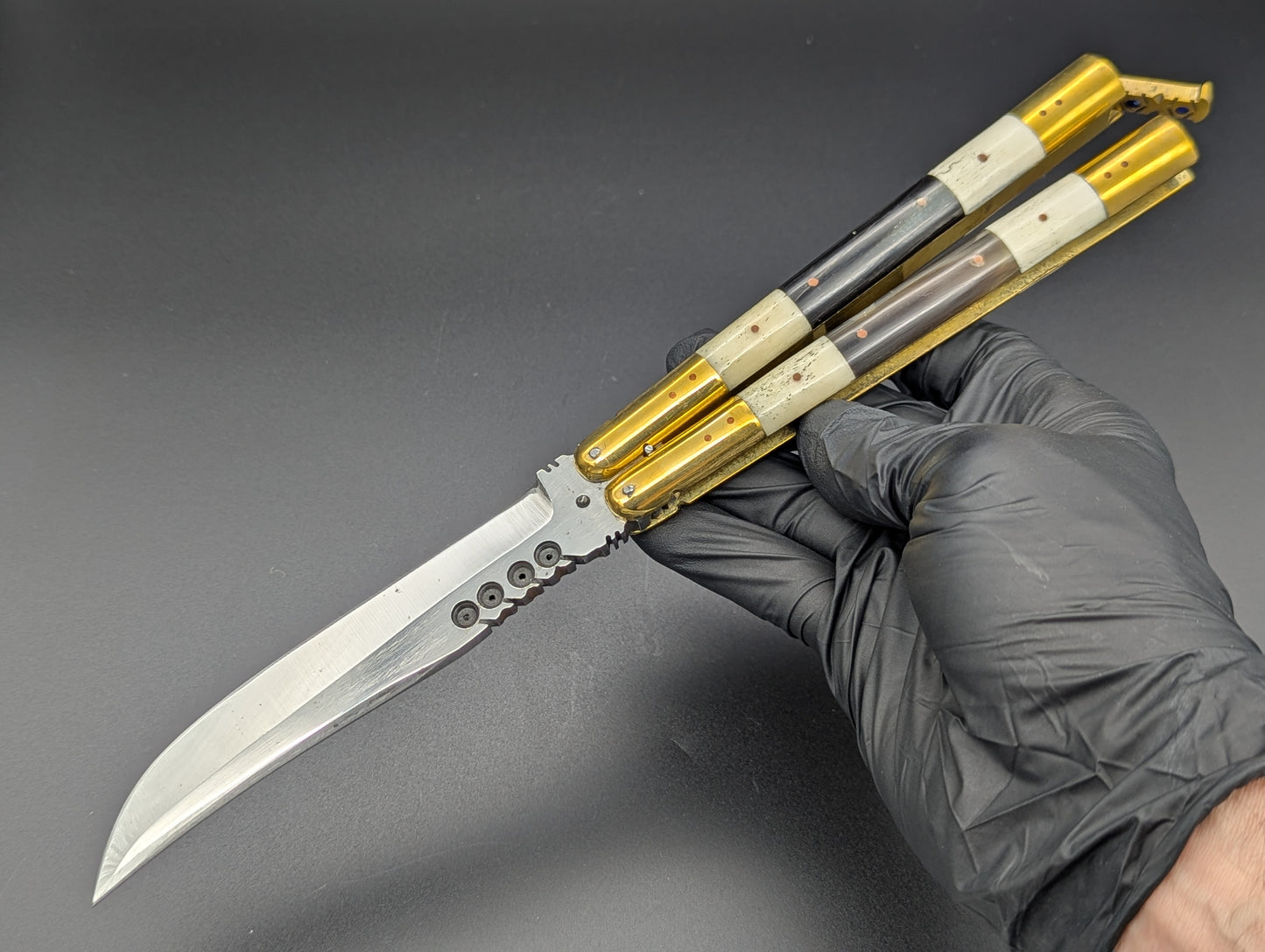 29 CM FHM WHITE BONE/ BLACK HORN BALISONG RAMBO #2