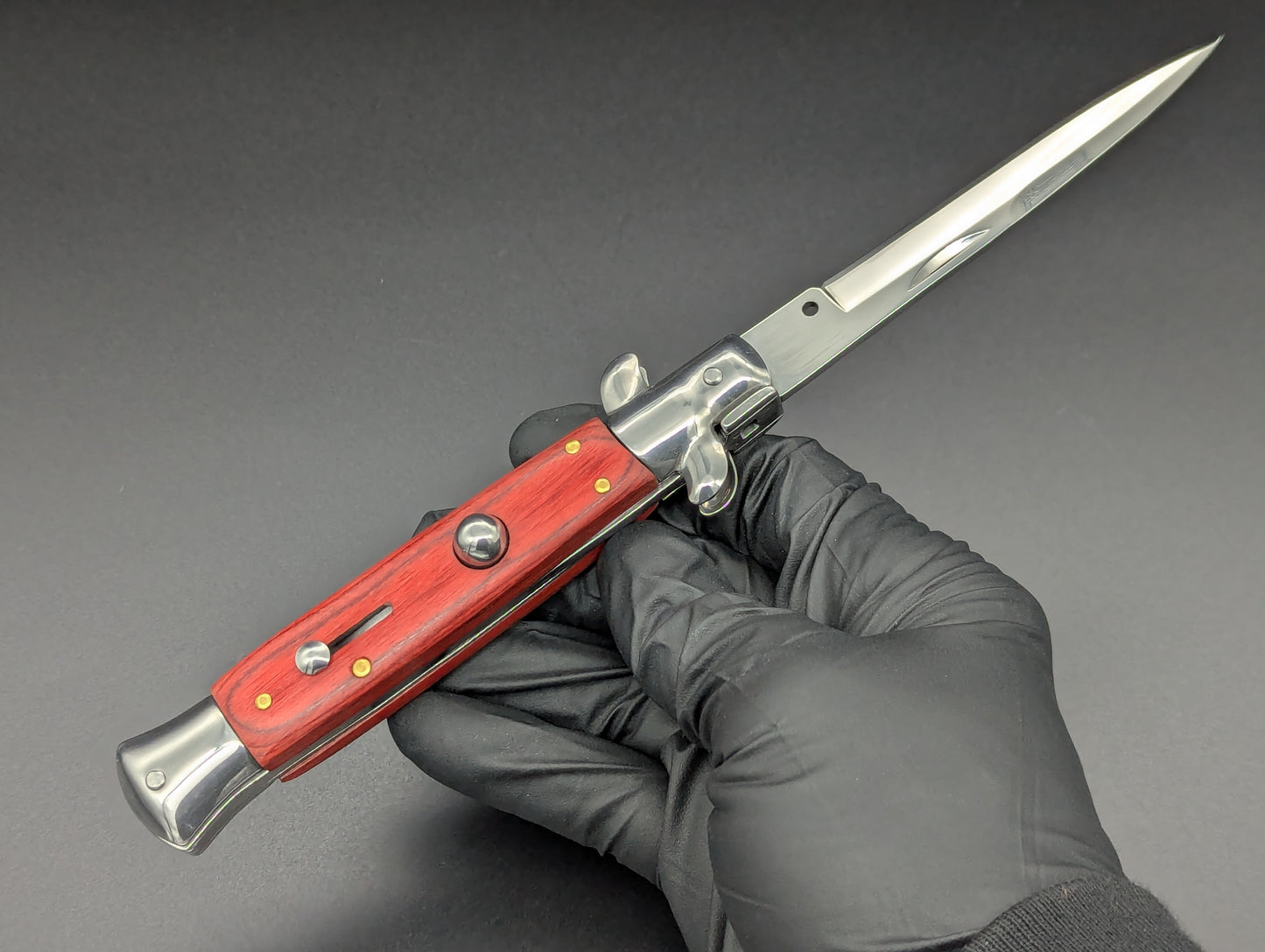 9" RED WOODEN BAYO BLADE ITALIAN STYLE STILETTO