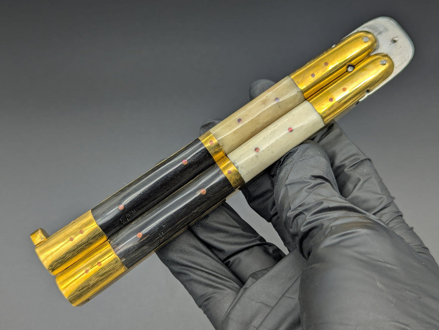 11" FHM BONE / BUFFALO HORN & BRASS BALISONG KRIS BLADE