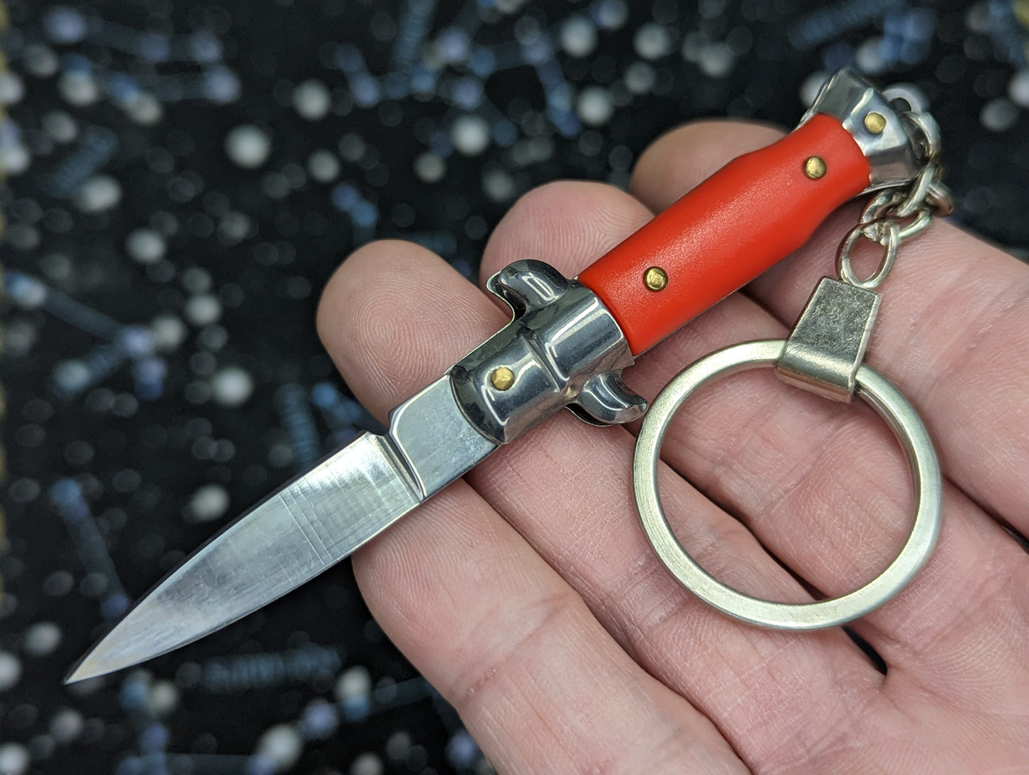 Red Mini Manual Folding Stiletto Keyring