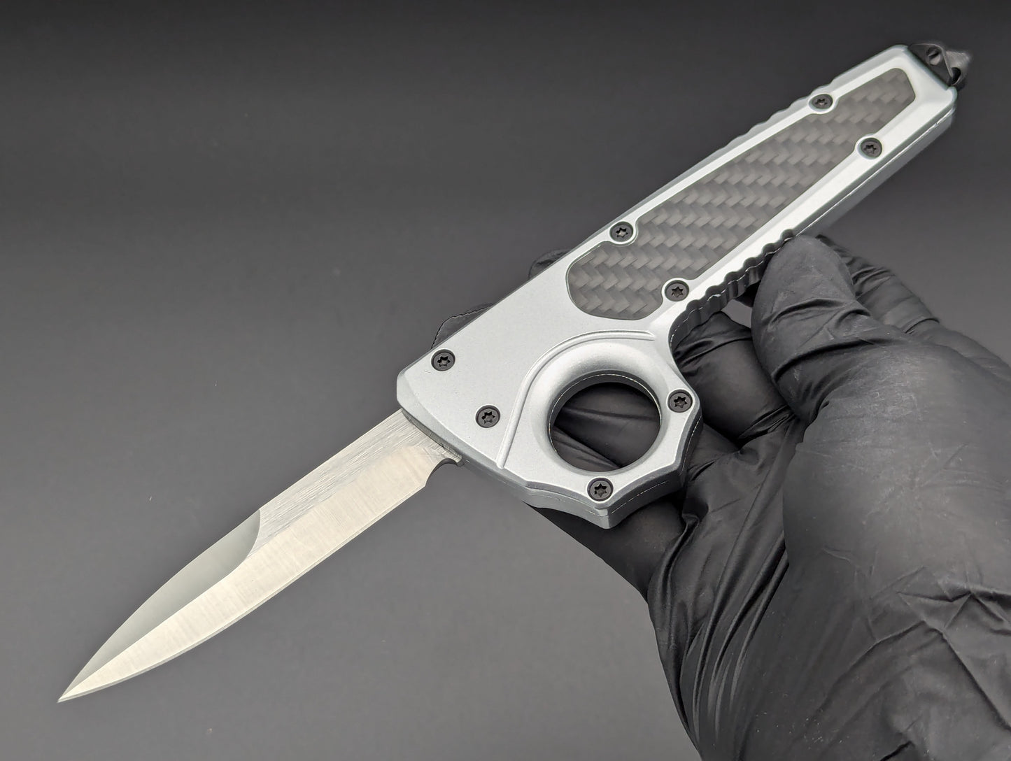 SILVER SFK GLASS BREAKER D/A OTF KNIFE BAYONET