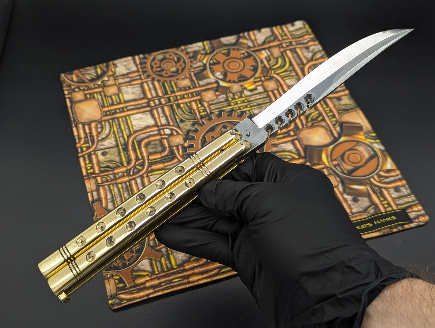 11" OL 382G Solid Huge Brass Slab Handle FHM Balisong