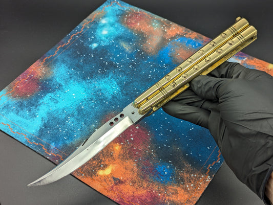 11" Gut Hook Clip Blade Ultra Heavy Brass FHM Balisong