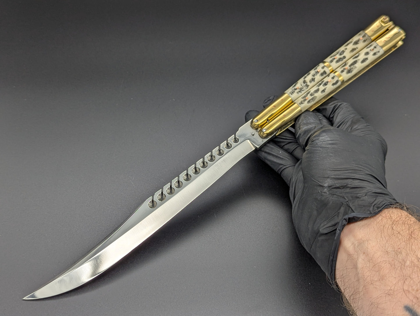 14.25" BUSISI XL BLADE FHM BALISONG RAMBO BONE