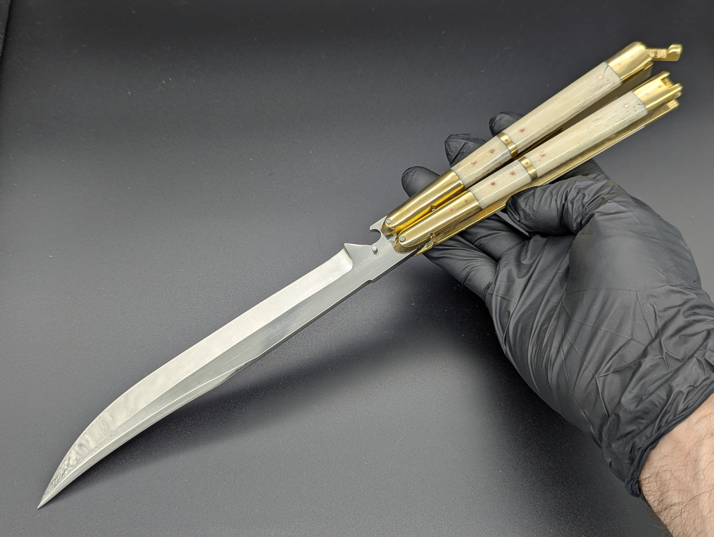 14.25" WHITE BONE BUSISI XL BLADE FHM BALISONG KNIFE