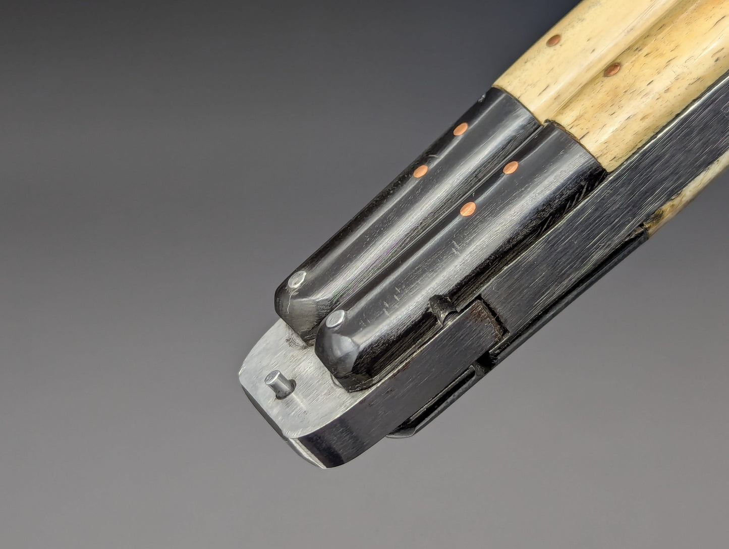 FHM BALISONG AGED BONE & CARABOA HORN 11" OL CLIP POINT BLADE