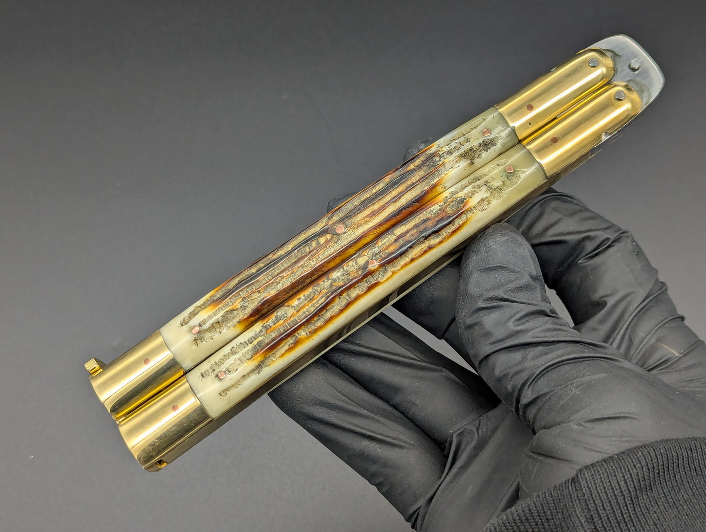 11" JIGGED COWBONE BRASS FHM BALI KNIFE DROP POINT