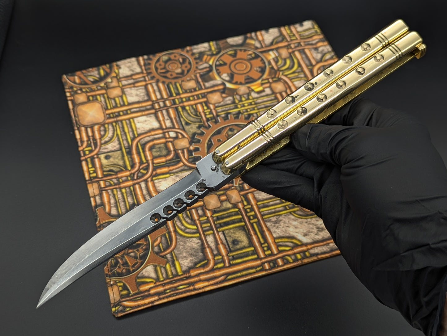 11" OL 382G Solid Huge Brass Slab Handle FHM Balisong