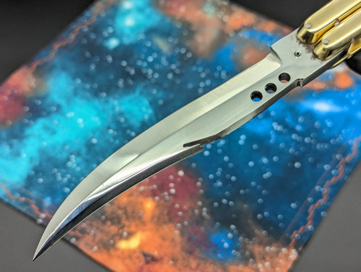 11" Gut Hook Clip Blade Ultra Heavy Brass FHM Balisong