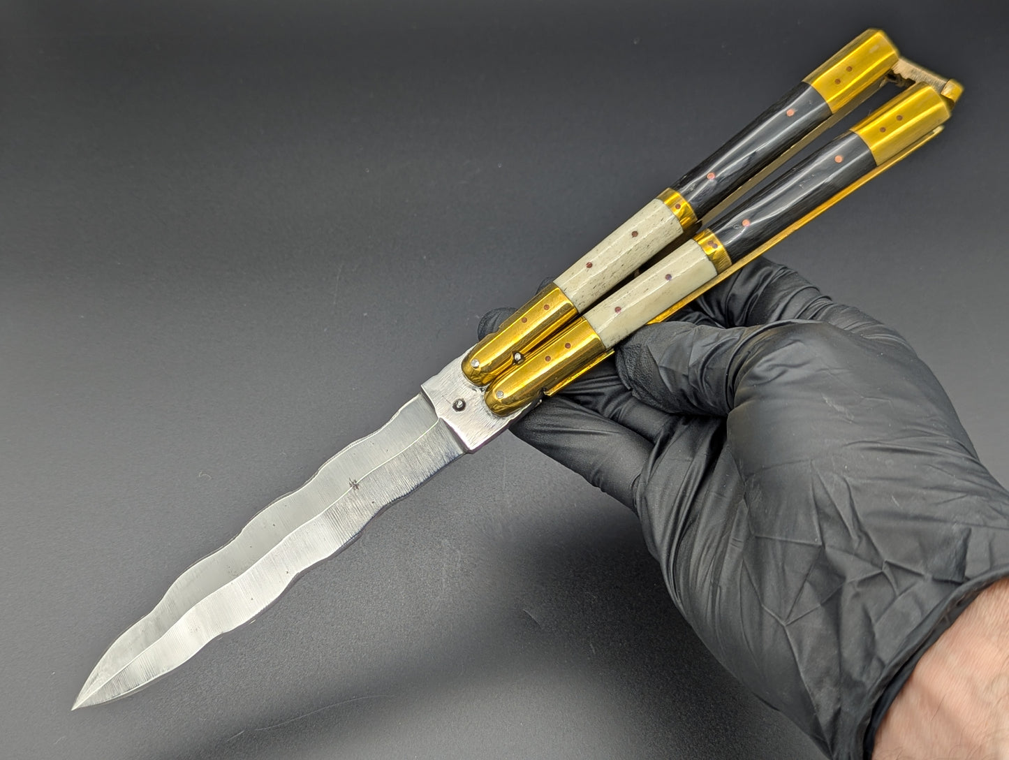 11" FHM BONE / BUFFALO HORN & BRASS BALISONG KRIS BLADE