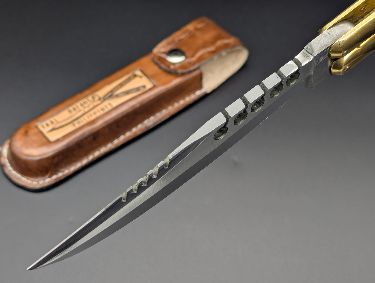 11" GREEN BRASS KALAPKUP RAMBO CLIP POINT FHM BALISONG