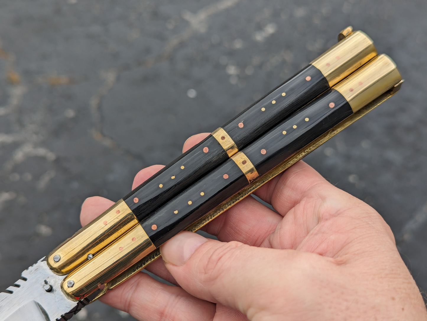 29 CM FHM DOUBLE BLACK HORN BALISONG CLIP POINT