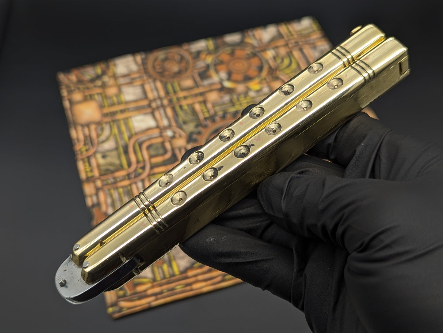 11" OL 382G Solid Huge Brass Slab Handle FHM Balisong