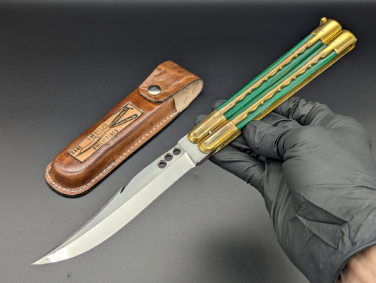 11" GREEN KALAPKOP GUT HOOK CLIP POINT FHM BALISONG