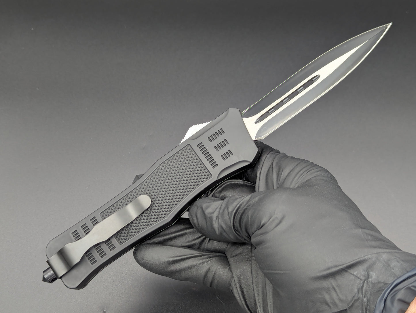 9" 2-Tone Black Dual Edge CQC OTF Automatic Knife