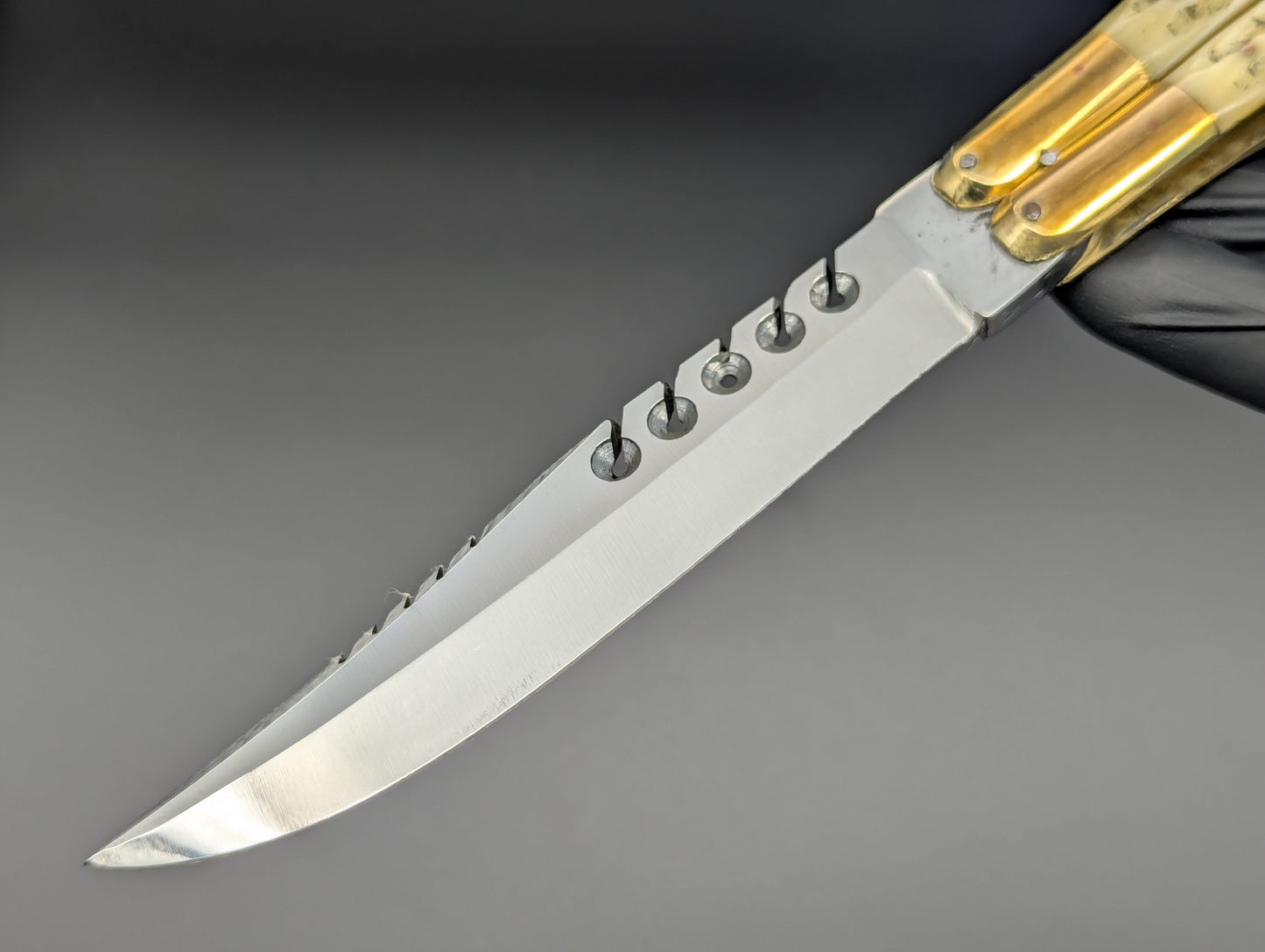 11" JIGGED COWBONE BRASS FHM BALI KNIFE RAMBO CLIP POINT