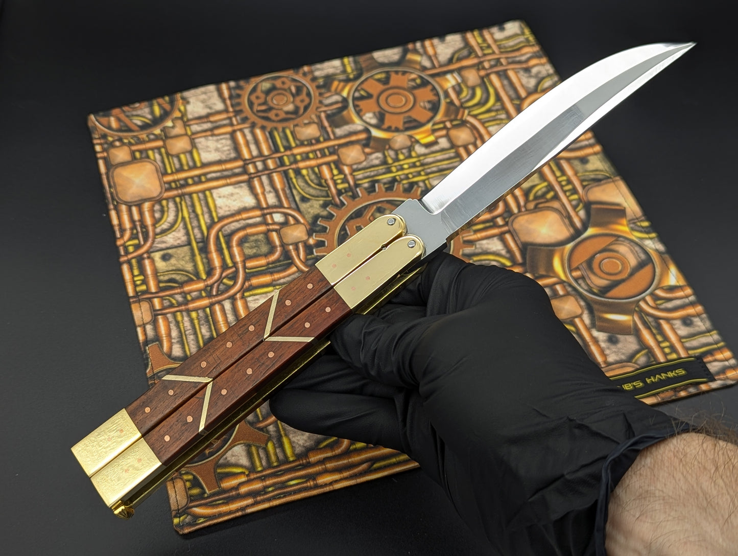 11" ABEST PHILIPPINES HANDMADE BALISONG RED WOOD SQUARED BRASS