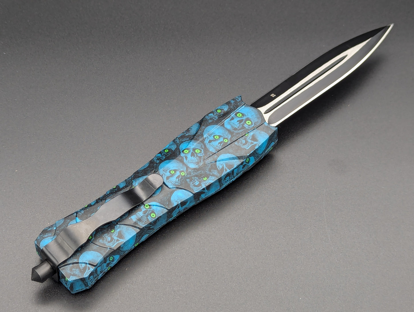 9" BLUE ZOMBIE SKULL VIPER D/A OTF KNIFE