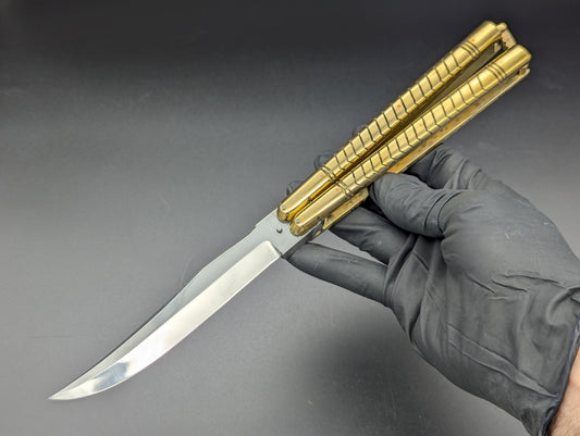 11" 404g SOLID BRASS FHM CLIP POINT BLADE BALISONG