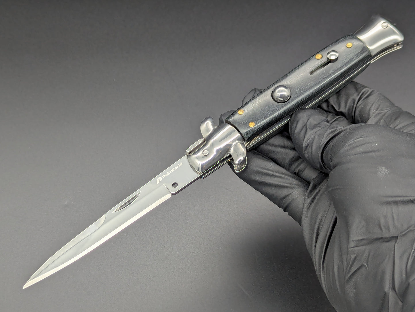 9" BLACK WOODEN BAYO BLADE ITALIAN STYLE STILETTO
